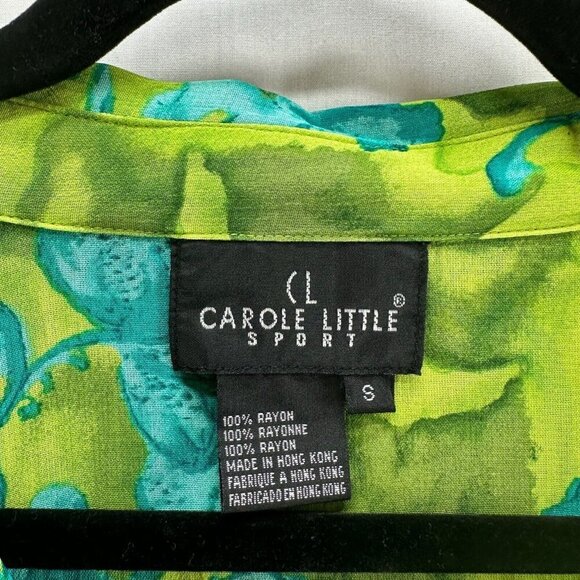 Carole Little Blouse Womens Sz S Short Sleeve Button Up Retro Floral Apple Green - Picture 7 of 11